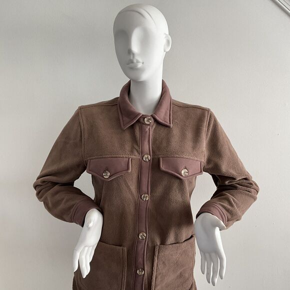 Blank NYC Shacket Brown Fleece Button Front Cozy Soft Boho L - Picture 10 of 12